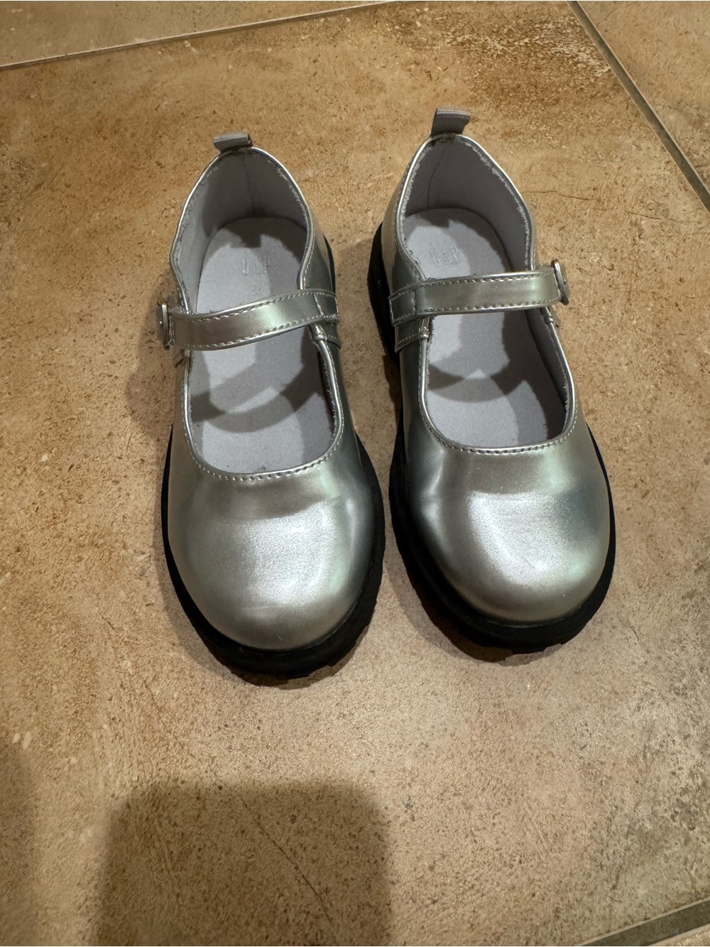 Girls Silver Mary Jane Kids Shoes with Strap